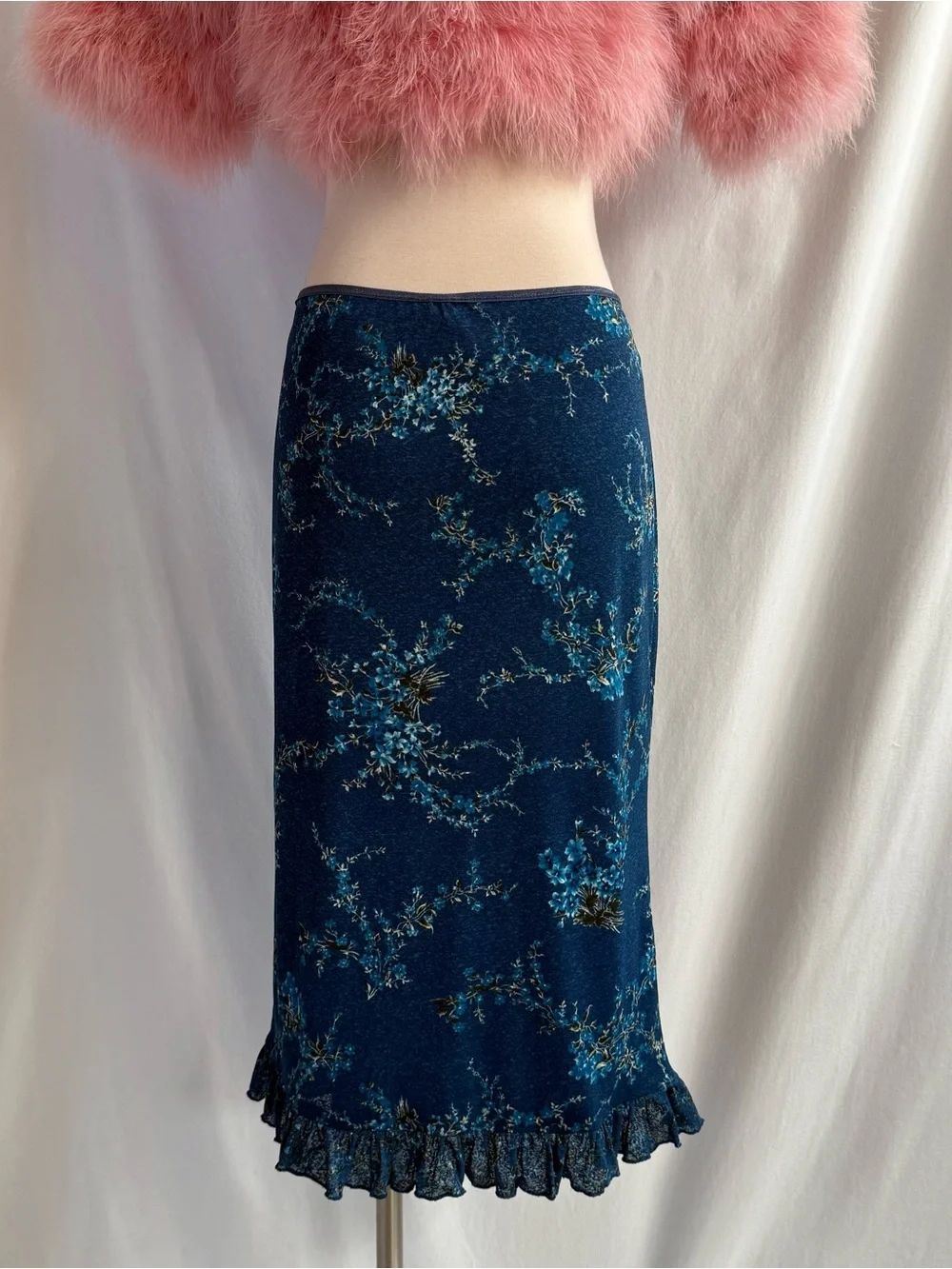 Vintage Y2K Blue Wildflower Midi Skirt